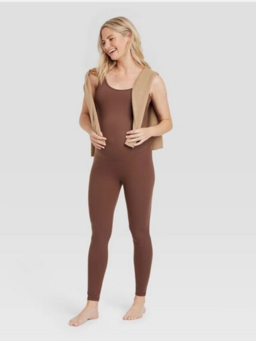 Momanda Maternity Butterluxe Brown Maternity Jumpsuit Women's S